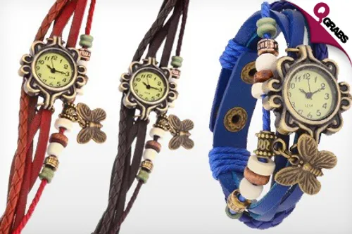 For QR39, Add Some Style to Your Wrist with Vintage Boho Chic Leather Bracelet Watches - 7 Different Colors Available! (QR89 Value)